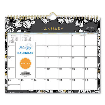 Blue Sky® Baccara Dark Wall Calendar, Baccara Dark Floral Artwork, 11 X 8.75, White-black Sheets, 12-month (jan To Dec): 2022 freeshipping - TVN Wholesale